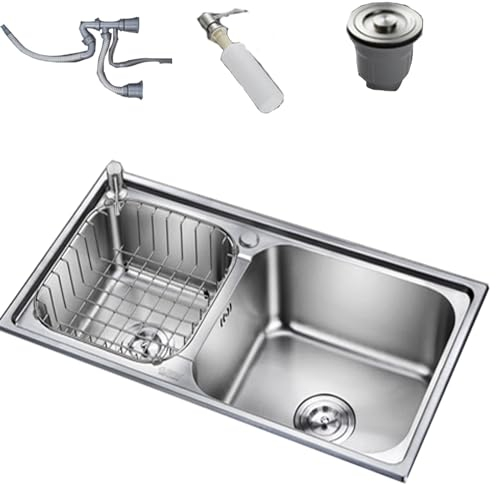 Fregadero INOX con Escurridor 304 Fregaderos Integrales, Gran Fregadero sobre Encimera con Escurridor y Dispensador de Jabón, Incluyendo Sifón, Rebosadero(Color:A,Size:77 * 42)