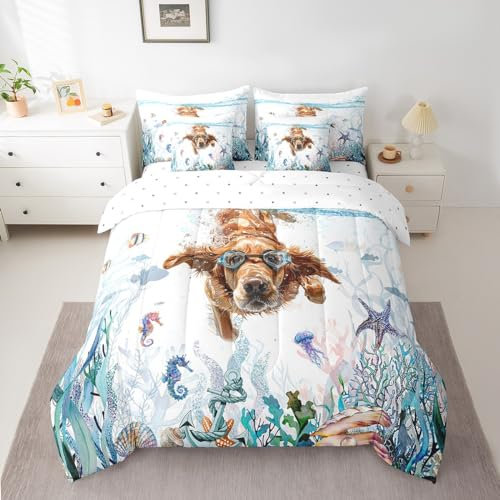 Feelyou Süßes Hunde-Bettwäsche-Set für Jungen und Mädchen, Kawaii-Tiere, komplettes Bettdecken-Set mit Laken für Kinder, Damen, Herren, Ozeanbett in einer Tasche, Welpenbett, Hundebett-Set,