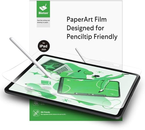 Bioton 2 Pack Papier Nano Displayschutzfolie Kompatibel mit iPad Pro 13 Zoll 2024 (M4)/ iPad Air 13 Zoll 2024(M2), Papier Nano-Textur Folie, Federfreundlich, Blendfrei, Geeignet zum Zeichnen
