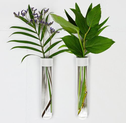 TWILG - Reagenzgläser für Blumen Mit Weißem Leder und Wandmagnet - 2er Set - Blumenvase, Magnetische Vase, Reagenzgläser Mit Ständer