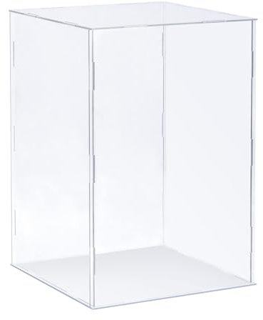 TA-VIGOR Transparente Acryl-Vitrine, 25 x 25 x 40 cm, zusammenbaubar, würfelförmige Aufbewahrungsbox, Organizer, Ständer, staubdichter Schutz, Vitrine mit weißem Boden für Sammlerstücke