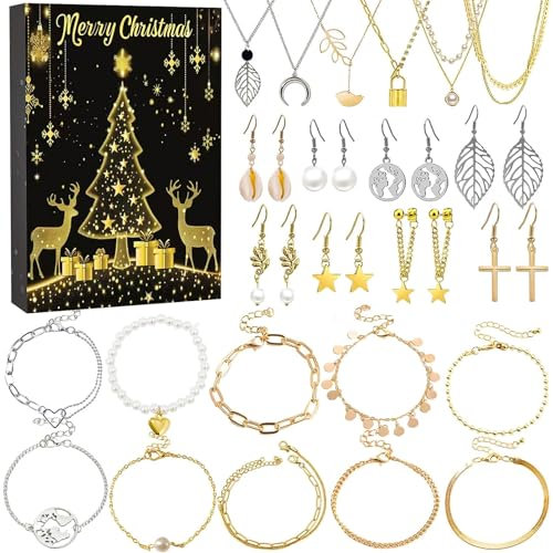 Schmuck Adventskalender 2024,Adventskalender Schmuck,Adventskalender 2024 Frauen Schmuck,Adventskalender Charms,Adventskalender 2024 Schmuck Weihnachtsgeschenke für Teenager Und Frauen