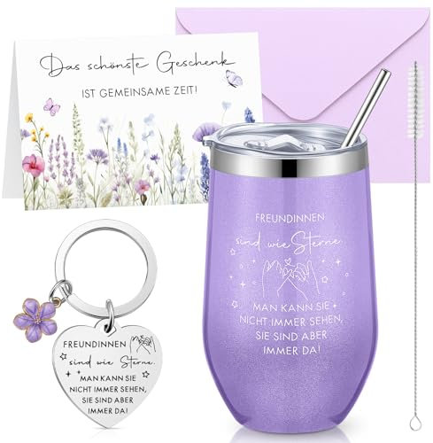 Sinmoe Geburtstagsgeschenk für Frauen Thermobecher Schlüsselanhänger Geschenkset mit Grußkarte und Umschlag Geschenke für Frauen Geschenk für Beste Freundin Weihnachten Valentinstag Geschenke