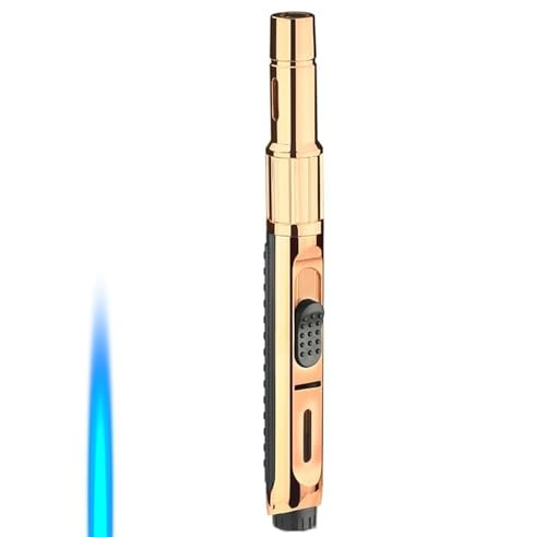 Langes Grillfeuerzeug, Winddicht Und Mit Butan Nachfüllbar, Coole Feuerzeuge, Sichtbares Butanfenster, Feuerzeug, Großes Feuerzeug, Verstellbare Flamme, Grillgeschenke Und Mehr(Gold)
