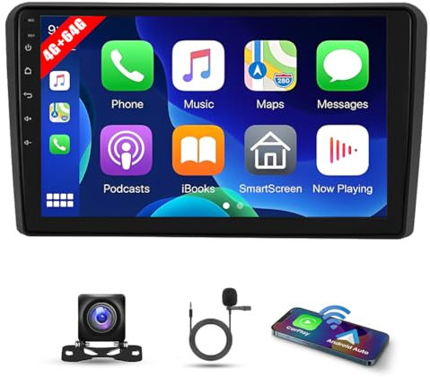 9 Inch 4G+64G Android 13 Car Stereo for Audi A3 S3 RS3 8P 2003-2012 IPS HD Touch Screen 2 Din Car Radio Receiver w/Wireless Carplay Android Auto GPS Navigation Bluetooth FM AM SWC BT Backup Camera Mic