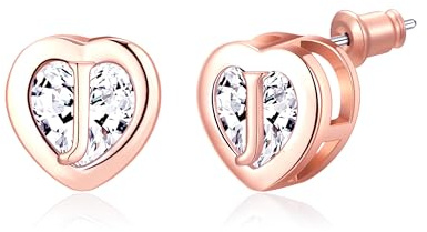 14K Gold/Rose Gold Plated Heart Initial CZ Stud Earrings Gift for Girls Kid | Letter A-Z Stud Earrings for Girls Cubic Zirconia Hypoallergenic Alphabet Earrings Birthday Gifts for Women Girls Kids Teen