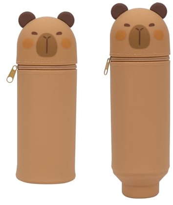 Augesak 2-in-1 Kawaii Federmäppchen Bear, Mäppchen Jungs Silikon Federmäppchen, Stand Up Schulmäppchen, Cartoon Tier Stifthalter Federmäppchen, Pencil Case Bear Stifte Mäppchen für Kinder Schulbedarf