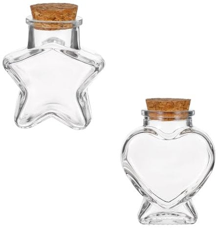 ElevateTech Lot de 2 mini bouteilles en verre avec bouchon en liège en forme de cœur et étoile avec couvercle en liège pour loisirs créatifs, décoration, fournitures de fête