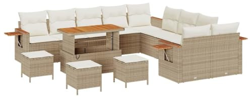 vidaXL 14-teiliges Garten-Sofa-Set mit Kissen in Beige aus Poly Rattan | Modulares, UV-beständiges Gartenmöbel für 5 Personen für eine stylische Terrasse oder Lounge