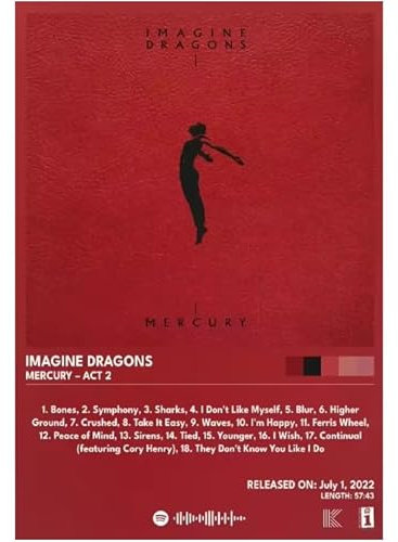 PUCHENGP Poster Plakat Rockmusik-Band Imagine Dragons Poster Drucke Album Cover Wandkunst Bild Leinwand Malerei Home Decoration 50 * 70cm ohne Rahmen