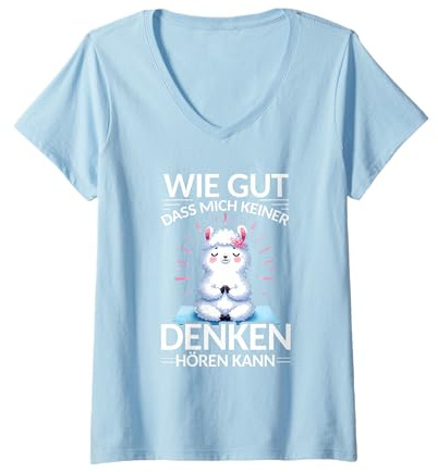 Damen Wie Gut Dass Mich Keiner Denken Hören Kann Lama Yoga Spruch T-Shirt mit V-Ausschnitt