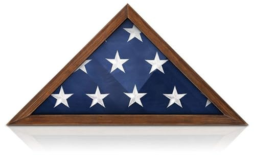 Flag Case for Burial Flag, Triangle Box 17.3x3.4x9'' Wood Case with Glass Covered Cases for Army Veterans, Display, Box