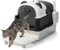 LEADZM Bac litiere pour Chat XXL - Maison de Toilette pour Chat Fermé - 60 x 40 x 46 cm, Acier Inoxydable, Couvercle Amovible, Pelle à Litière et Tapis de Sol Inclus - Mélange Noir et Blanc