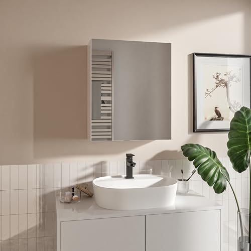 HAJDUK FURNITURE Armoire Toilette Miroir Blanc 50x60x18,7 cm, Meuble Salle de Bain, 3 Étagères Armoire Murale avec Miroir Étagère Toilette Meuble WC Suspendu, Grand Espace de Rangement