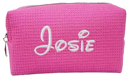 Personalisierte Bestickte Waffel-Make-up-Tasche, Kosmetiktasche Mit Individuellen Initialen, Tragbare Reise-Kulturtasche, Geschenke for Brautjungfern, Party, Geburtstag, Hochzeit(Rose pink,S)