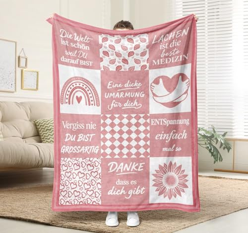 PJLJC Personalisierung Umarmungs-Decke 150x200 cm Blau - Flauschige Kuscheldecke mit Deutschen Sinnsprüchen Weihnachten & Geburtstag