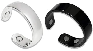 2 Stück Magnetringe Wechseljahre, Fitnessring für Damen, Edelstahl Anti Stress Ring, Verstellbare Gesundheitsringe mit Samtbeutel für Stresslinderung Schlafverbesserung(Edelstahl, Schwarz, 20×6mm)