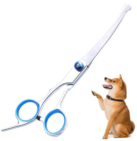 GNALIA Ciseaux Toilettage Chien 1 Pièce, Ciseaux Courbés Pointe Ronde Bleus En Acier Inoxydable Pour Chien Et Chat