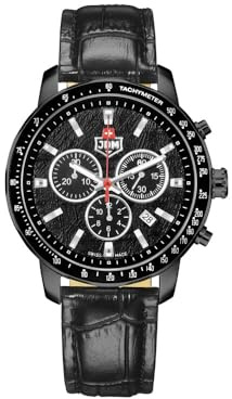 Jacques Du Manoir Millitary Challenger Chrono, Herren Armbanduhr, Quarz Analog, Edelstahl, 42 mm, Edelstahlarmband, Schwarz, 10 bar, Zifferblattfarbe: Schwarz, Datumsanzeige, JDM-WG033-06