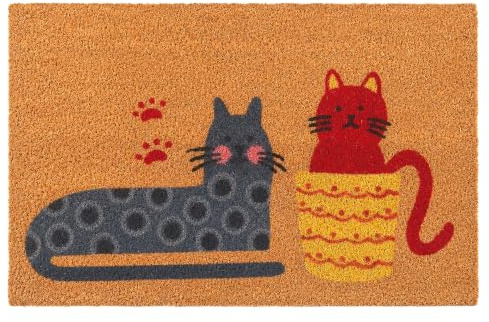 Relaxdays Fußmatte Kokos 60x40cm, Türvorleger Katzen, Mehrfarbig | rutschfest, wetterfest, Fußabstreifer innen & außen
