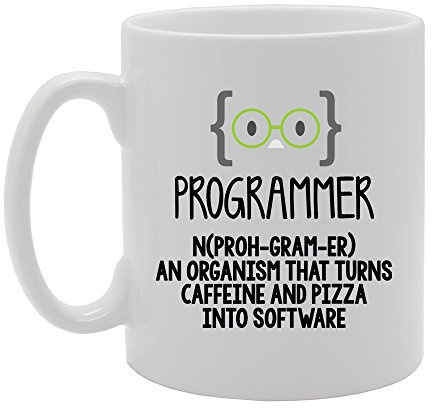 Coralgraph Inc MG3855 Geeky - Programmer Definition - an Organism That Turns Caffeine and Pizza Into Software Novelty Gift Printed Tea Coffee Ceramic Mug