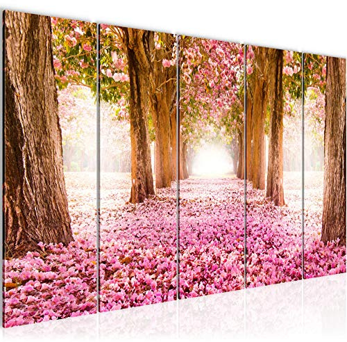Runa Art Wandbild XXL Wald Landschaft Schlafzimmer Wohnzimmer 200 x 80 cm Rosa 5 Teilig - Made in Germany - 605655a