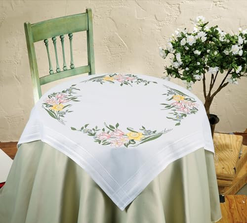 KAMACA Stickpackung Plattstich Stielstich vorgezeichnet Baumwolle komplettes Stickset mit Stickvorlage Stickerei-Kit zum Selbersticken Erwachsene (Frühlingsblumen MD 80x80 cm)