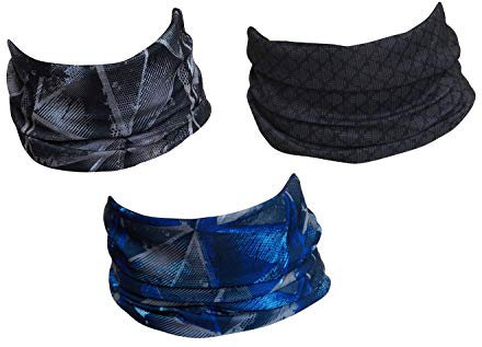 Hilltop 3x Motorrad Multifunktionstuch, Kopftuch, Halstuch, Bandana 3-er Set in ausgewählten Designs, Schlauchtuch für Damen und Herren, 3er Set:grau blau
