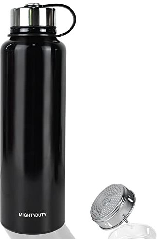 MIGHTYDUTY 1,5L Termo Botella de Agua aislada al vacío de Acero Inoxidable portátil 6 – 24 Horas, Caliente y refrigerante Vaso de Agua para Correr Yoga Fitness - Negro 1500ML