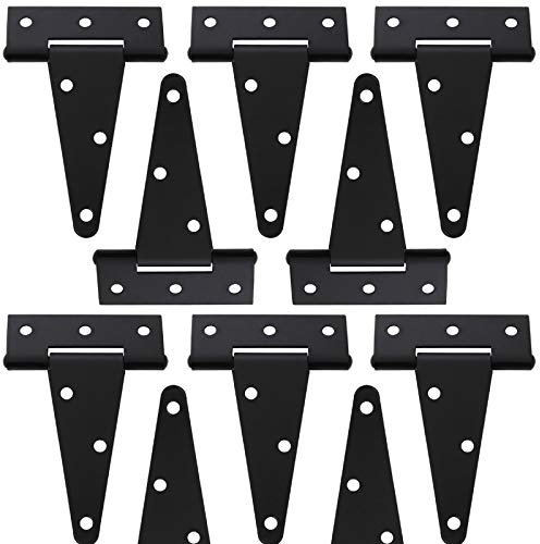 10 Pack 4 Inch T-Strap Shed Heavy Duty Hinge Door Barn Gate Hinge Gate Strap Hinge Fence Hinge Garden Door Hinges Black Wrought Hardware Iron