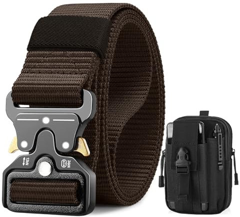 BESTKEE Taktischer Gürtel, 3,8 cm Militär Arbeitsgürtel, Schwerlast Nylon Schwarz Gürtel mit Schnellverschluss-Metallschnalle, Geschenk mit Taktischem Molle-Beutel für Outdoor Jagen