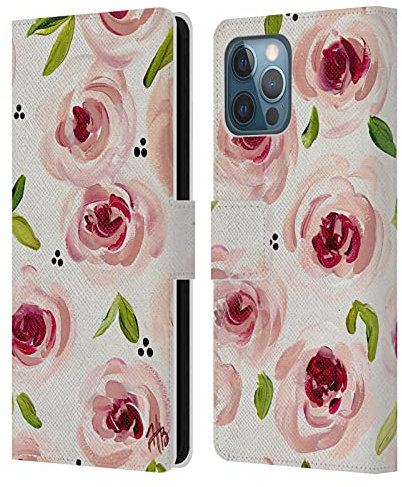 Head Case Designs Officially Licensed Haley Bush Pink Pattern Floral Painting Leather Book Wallet Case Cover Compatible With Apple iPhone 12 Pro Max