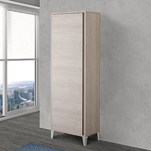 Armadio Portascopa da 60 cm, Linea Way, 1 Anta Reversibile, Colonna Bagno Slim con 3 mensole Interne (Rovere Chiaro)