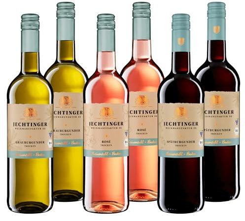 Jechtinger Bio Wein Probierpaket - Weißer Burgunder, Rosé, Spätburgunder QbA trocken im Wein-Paket - Bio-Weine Tasting-Set aus bester Lage, Badischer Wein (6 x 0,75 l)