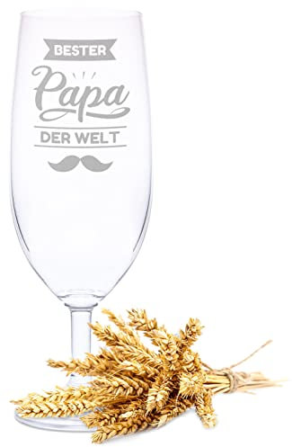 GRAVURZEILE Leonardo Bierglas mit Gravur - Bester Papa der Welt V2 - Geschenk für Papa ideal als Vatertagsgeschenk - 360ml - Biertulpe Pilsglas Weizenglas - Geburtstagsgeschenk für Männer