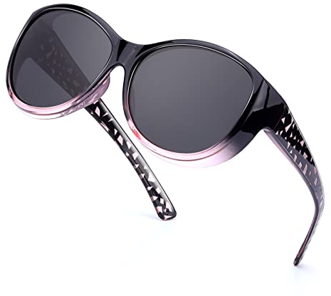 SIPHEW Polarisierte Übersonnenbrillen Damen/Herren, Clip Sonnenbrille aufsatz für Brillenträger UV400 Schutz-Überzieh (Schwarz lila/Grau)