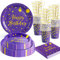 HusDow Plato de papel para cumpleaños infantil, color morado y dorado, 24 invitados fiesta fiesta cumpleaños infantil