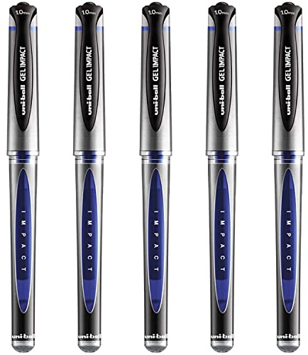 uni-ball UM-153S Gel Impact Broad Rollerball Pens - 1mm Nib, 0.6mm Line Width - Blue Ink (5)