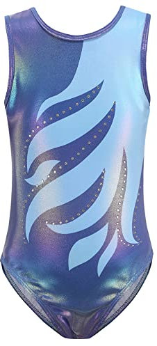 SEAUR - Kinder Turnanzug Ärmellos Mädchen Gymnastikanzug Klein Kind Trikot Gymnastik Klassisch Tanzen Kleidung Ballet Yoga Kleid 13-14 Jahre - Bronzierende Flamme Blau