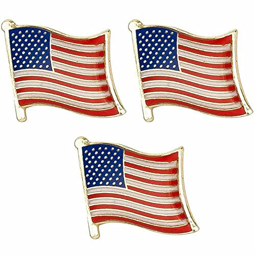 3 X United States of America USA National Flag Metal Enamel Pin Badge Lapel – 1.9cm x 1.6cm Each – Set of 3 Hard Enamel American Flag Pins – Patriotic
