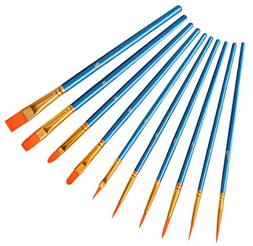 FlyWave Pinsel für Acrylfarben 10 Stück, Acryl Pinsel Set Basic Einstieg, Verschiedene Formen Pinsel Acrylfarbe, Pinselset Acrylfarben für Malliebhaber, Anfänger, Künstler