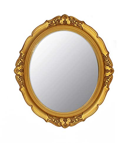 YCHMIR Dekorativer Spiegel, Vintage-Spiegel, Hängespiegel, oval, 37,6 x 33,3 cm, Gold