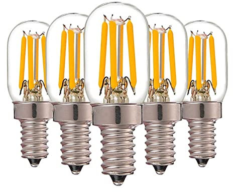 Lampadine notturne E12 dimmerabili, 25W equivalenti lampada di sale T20 2200K bianco caldo Base E12 Mini lampadina LED a candelabro per forno a microonde Frigorifero Ventilatore da soffitto 5 pezzi
