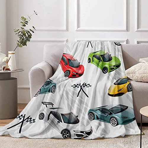 Rennen Auto Motiv Kinder Decke, 130 x 150 cm Flauschig Fleece Rennauto Fahrzeuge Kuscheldecke für Jungen, Weich Rennwagen Sport Auto Wohndecke Kinderdecke für Teenager Geburtstag Geschenke Sofa Couch