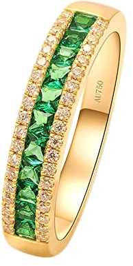 Ayoiow Hochzeitsring Damen, Ehering Damen Gold 585 Einzeln mit Quadrat Geschaffener Smaragd Ringe Grün Größe 60 (19.1)