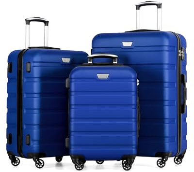 COOLIFE 3 Piece Luggage Set for Family,ABS+PC, Lightweight Durable Suitcase | 3 pcs Set with 360° Rubber Spinner Wheels, YKK Zipper, Telescopic Handle, TSA Lock, ideal for Family Travel, Overseas Travel
