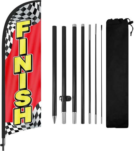 FSFLAG Swooper-Flagge und Stange, Finish-Flaggen für Unternehmen, 2,4 m Federflagge für Finish-Werbe-Federbanner, Schilder mit Fahnenmast-Set und Erdspieß
