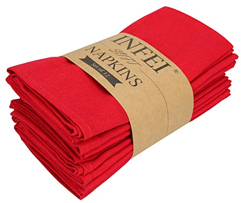 INFEI weich Polyester -Leinen gemischt Abendessen Cloth Servietten, 12 Stück (40 x 40 cm), für Veranstaltungen und den Heimgebrauch (Rot)
