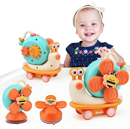 LEADSTAR Juguetes Giratorios con Ventosa para La Trona, Juguetes Bebé Sensoriales de Baño 6-12 Meses, Montessori Juguetes Bebes, Spinner Bebe Regalo Niña Niño 6 7 8 9 10 11 Meses 1 año
