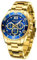 MEGALITH Montre Chronographe Homme Acier - Or Luxe 43mm Phase de Lune Bracelet Grand Étanche Quartz Lumineuses Calendrier, Mode Cadeau